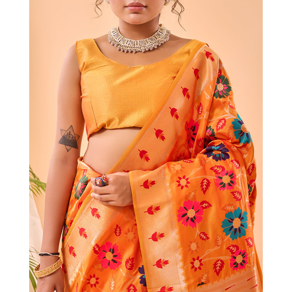 Orange - Radhika Yellow Paithani Silk Handwork Saree