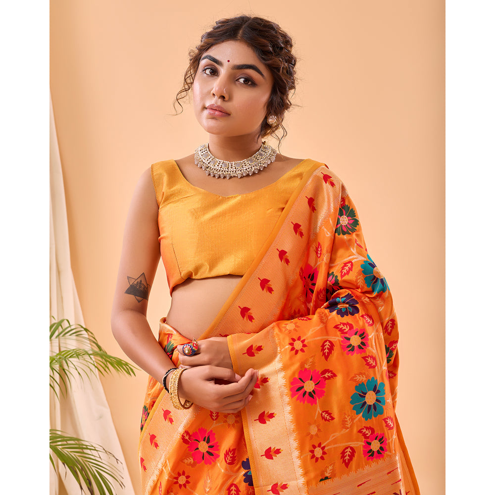 Orange - Radhika Yellow Paithani Silk Handwork Saree