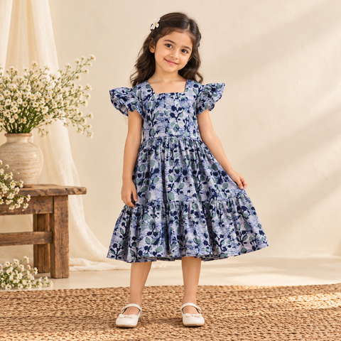 Pure Cotton Girls Tiered Frock Dress in Batik Block Prints (3-4 Years) 11
