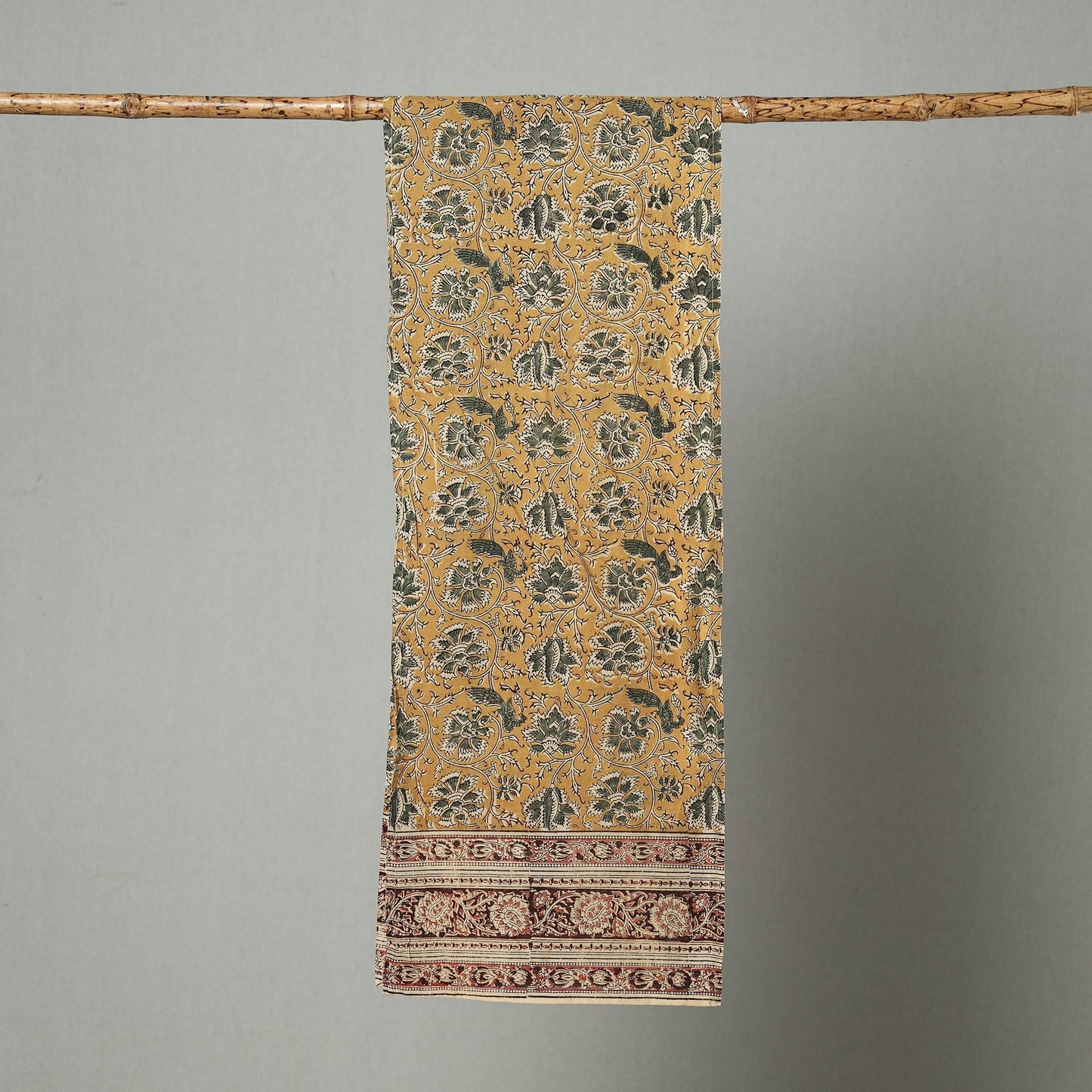 Yellow Pedana Block Print Natural Dyed Cotton Kalamkari Stole