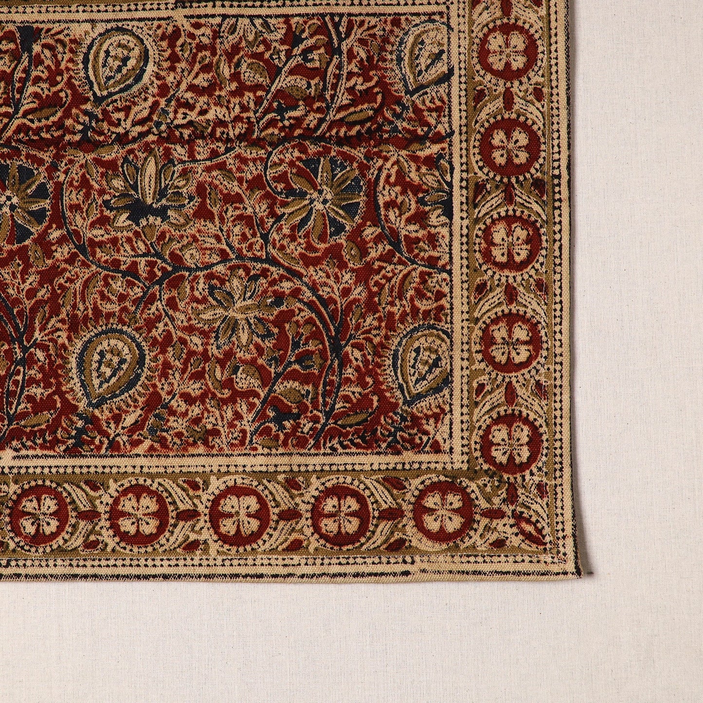 Red - natural dyed pedana kalamkari cotton table mat 07