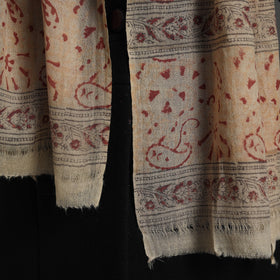 Beige Block Print Pedana Kalamkari Wool Stole
