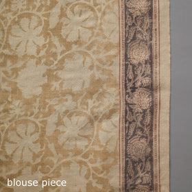 Beige Pedana Block Print Merino Wool Kalamkari Saree