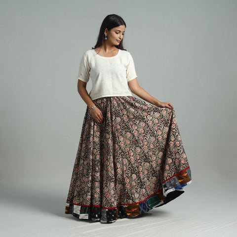 Multicolor - hand printed cotton long kalamkari skirt 16