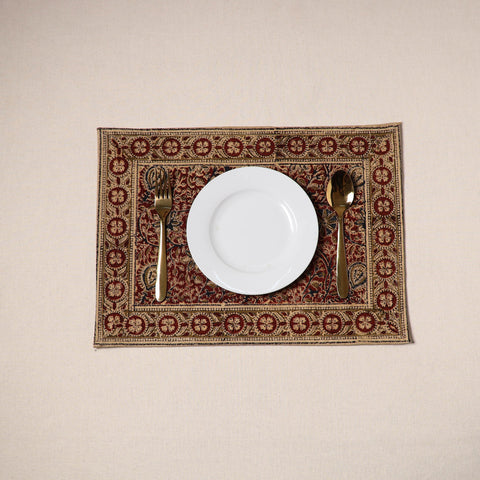 Red - natural dyed pedana kalamkari cotton table mat 07