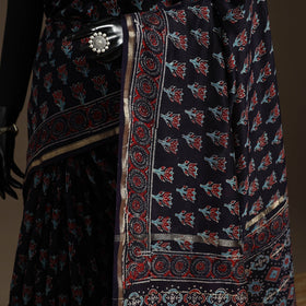 Chanderi silk hand bagru saree with zari border 08