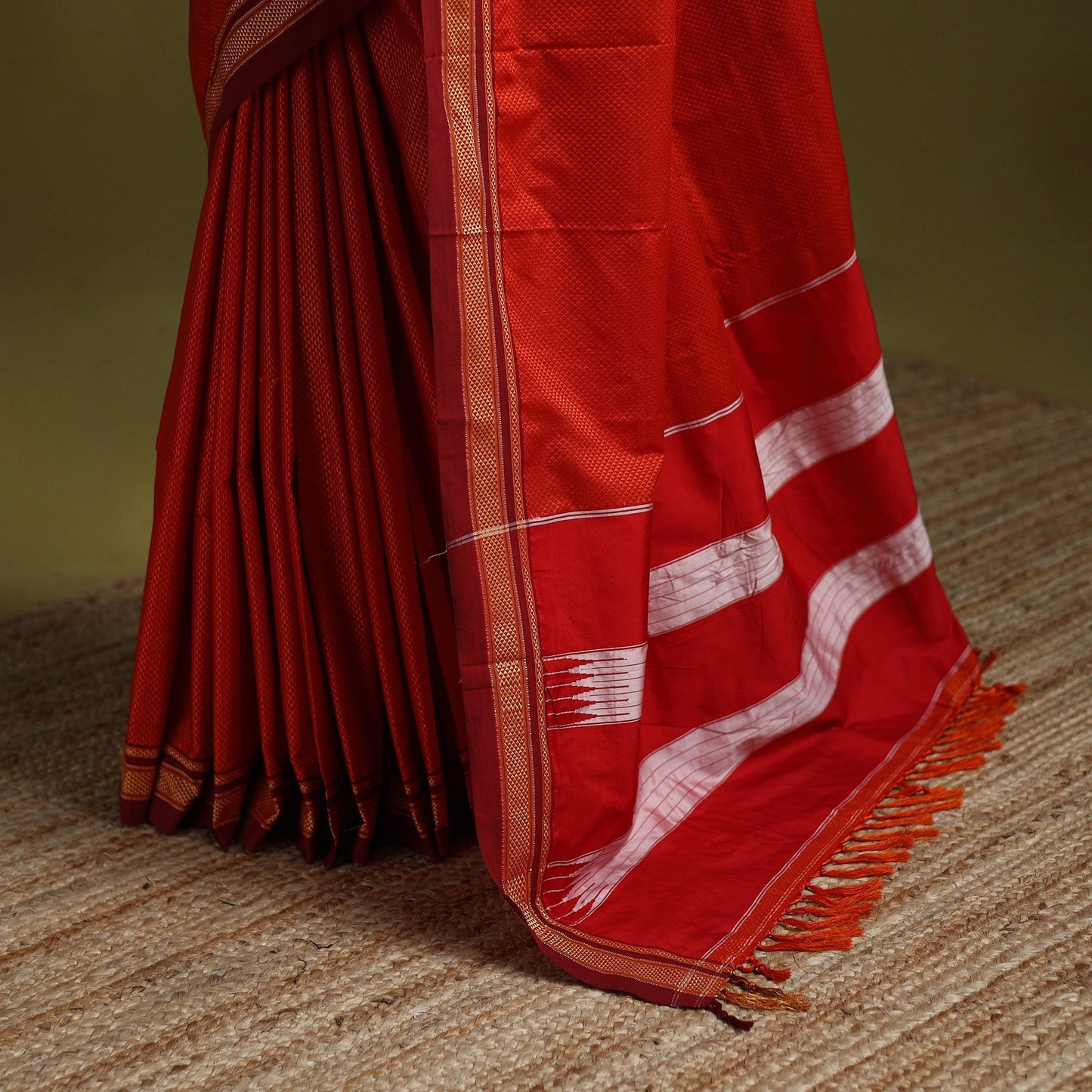 Silk cotton khun saree with ilkal pallu chikki paras border