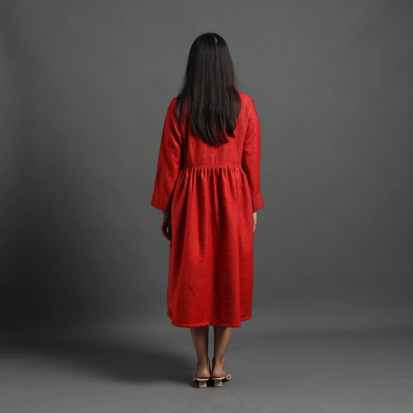 Buy Aaisha Red Plain Button Down Woollen Dress Online