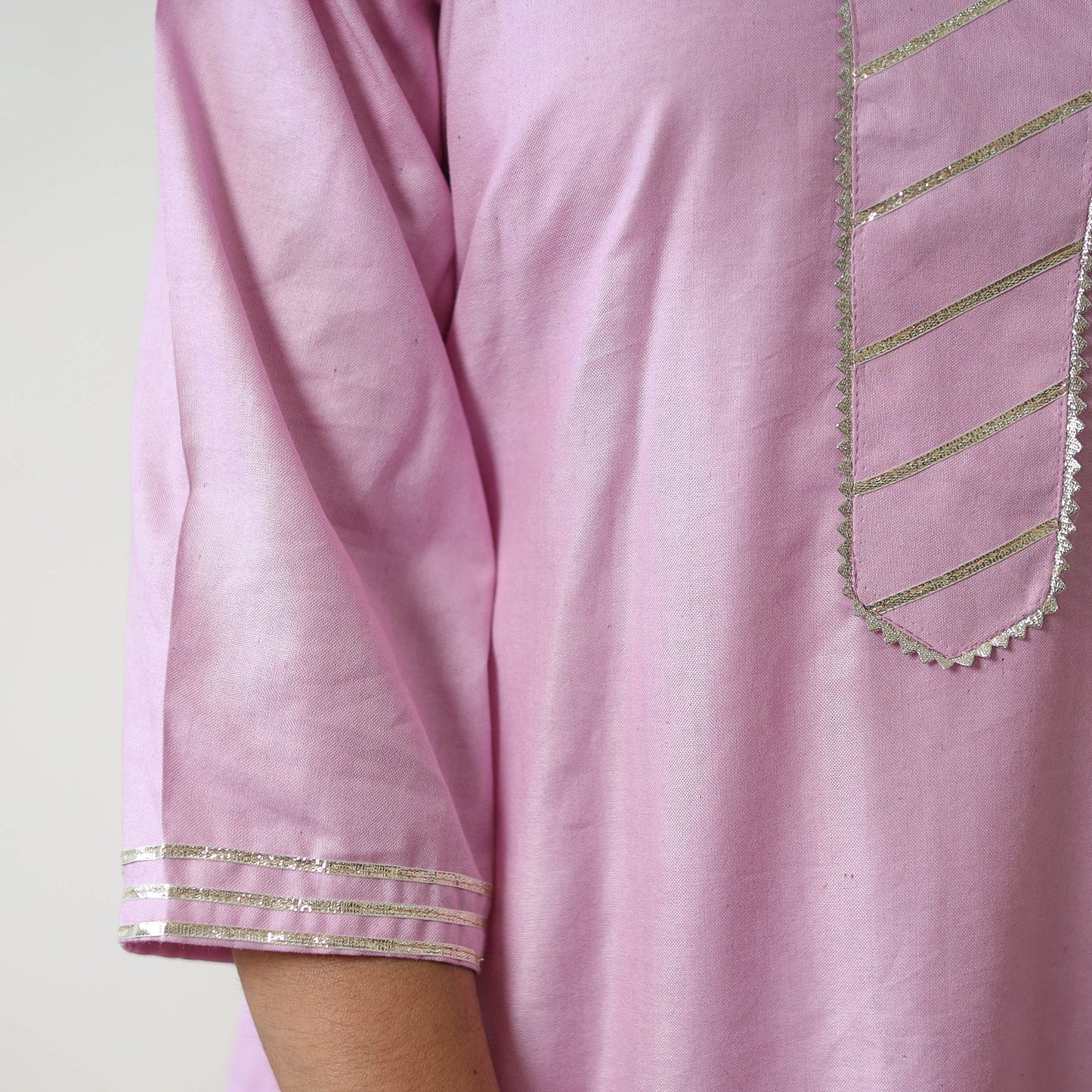  Aaliya Purple Linen Cotton Plain Kurta with Gota Work