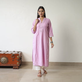  Aaliya Purple Linen Cotton Plain Kurta with Gota Work