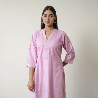  Aaliya Purple Linen Cotton Plain Kurta with Gota Work