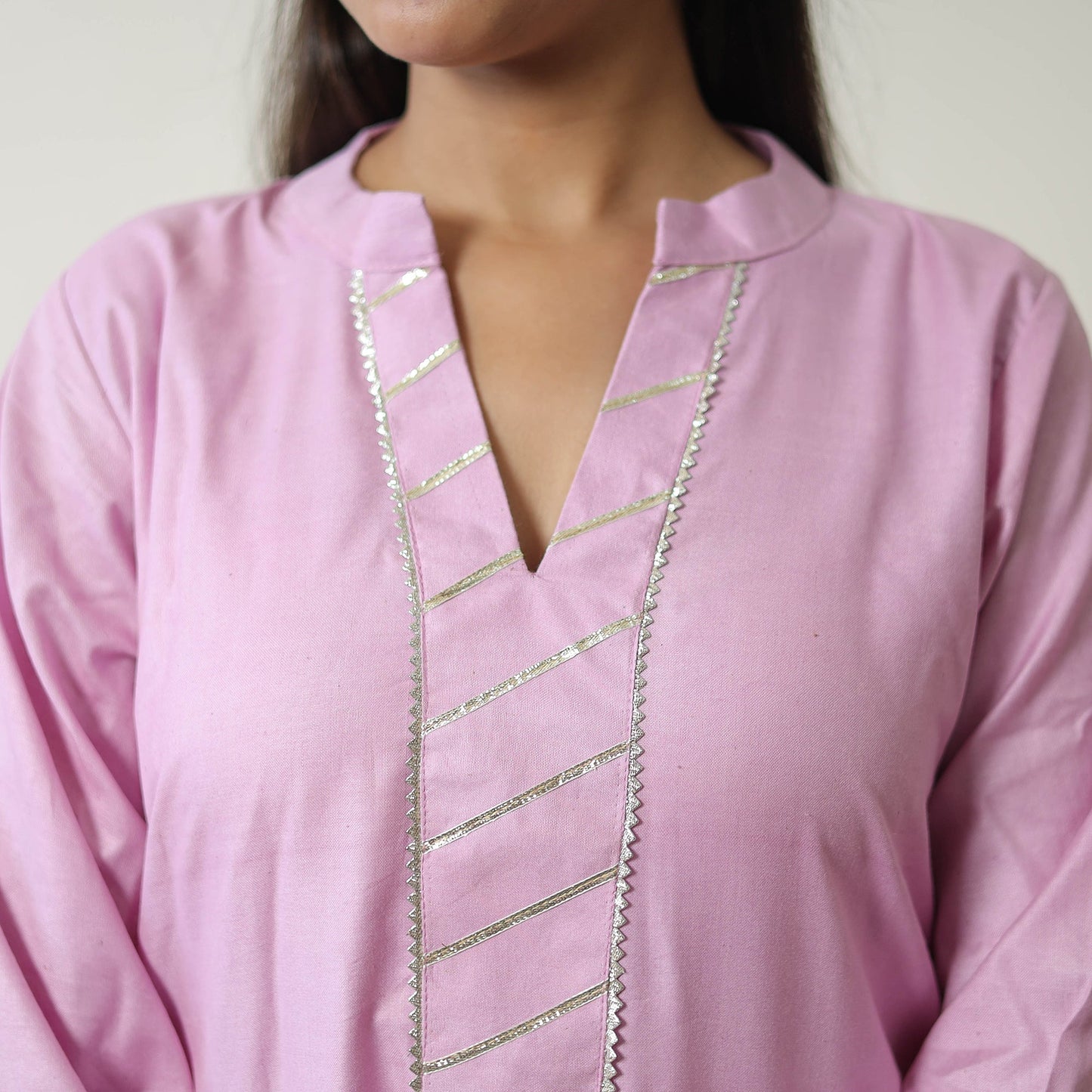  Aaliya Purple Linen Cotton Plain Kurta with Gota Work