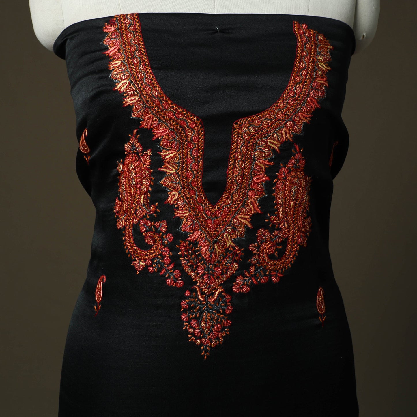 Aari work sozni hand embroidery silk 3pc unstitched dress