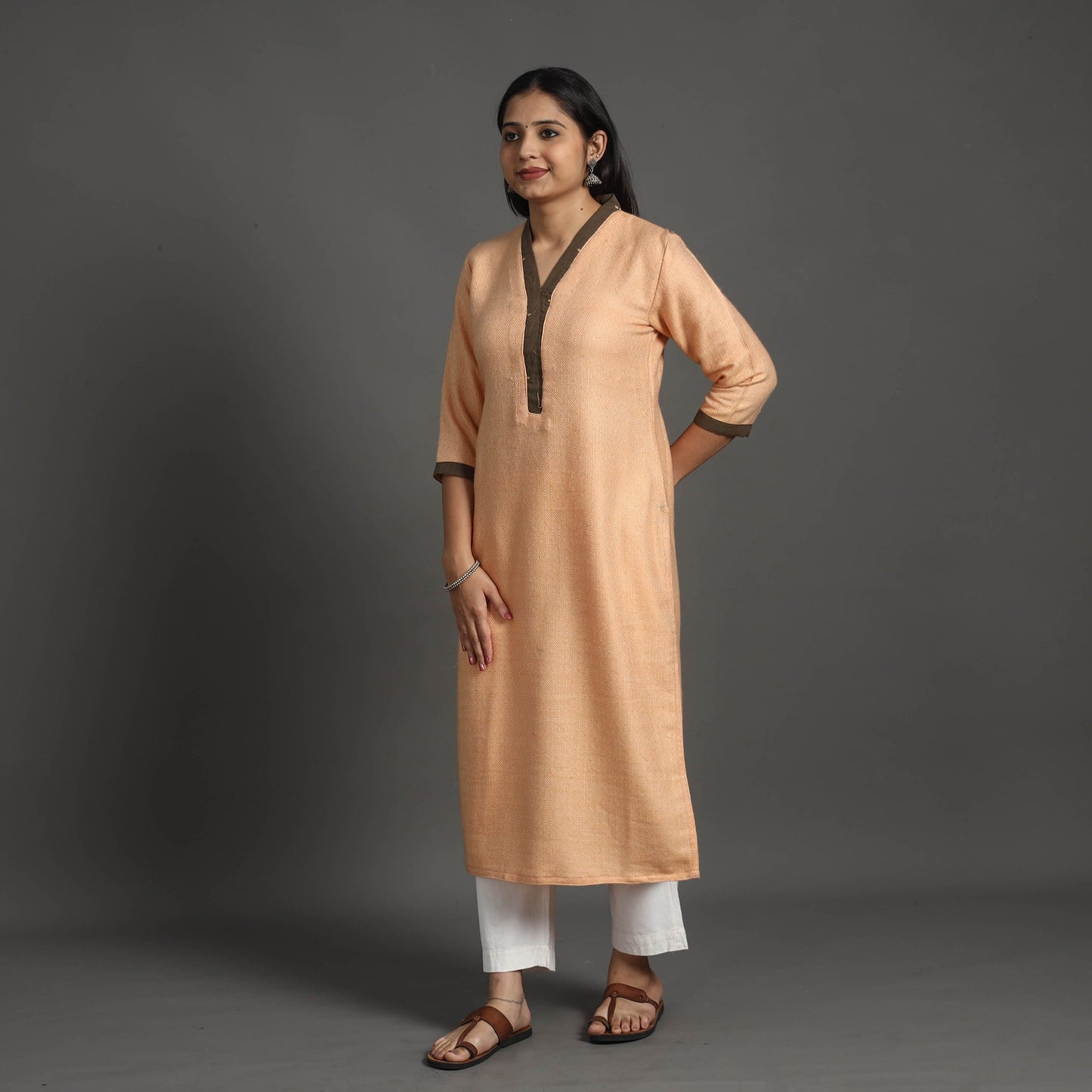 Buy Aashvi Light Peach Merino Woolen Kurta