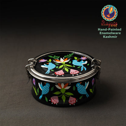Leak Proof Kashmir Enamelware Floral Handpainted Stainless Steel Round Lunch Box