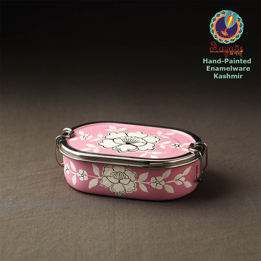 Kashmir Enamelware Floral Handpainted Stainless Steel Capsule Shape Lunch Box