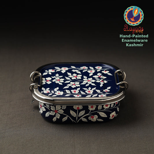Leak Proof Kashmir Enamelware Floral Handpainted Stainless Steel Square Lunch Box