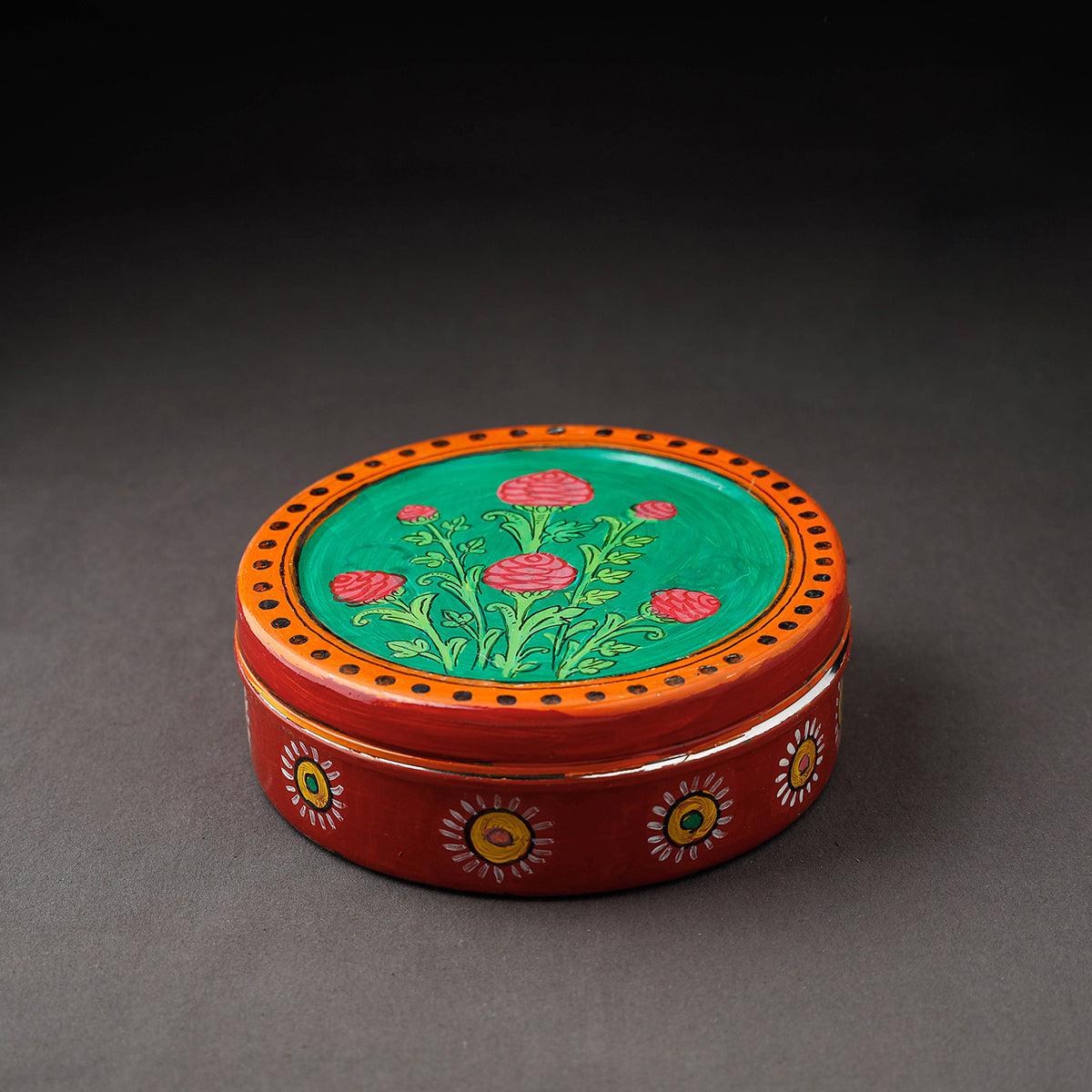  Kavad Handpainted Stainless Steel Red Masala Box 