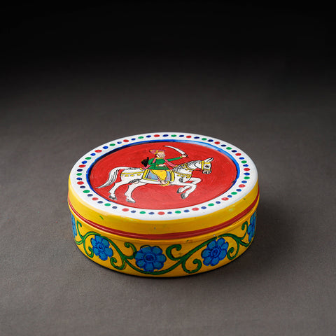  Kavad Handpainted Stainless Steel Yellow Masala Box