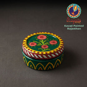 Green Kavad Handpainted Stainless Steel Multi Utility Container