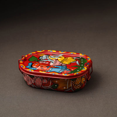 Red - bengal patua handpainted stainless steel lunch box (6