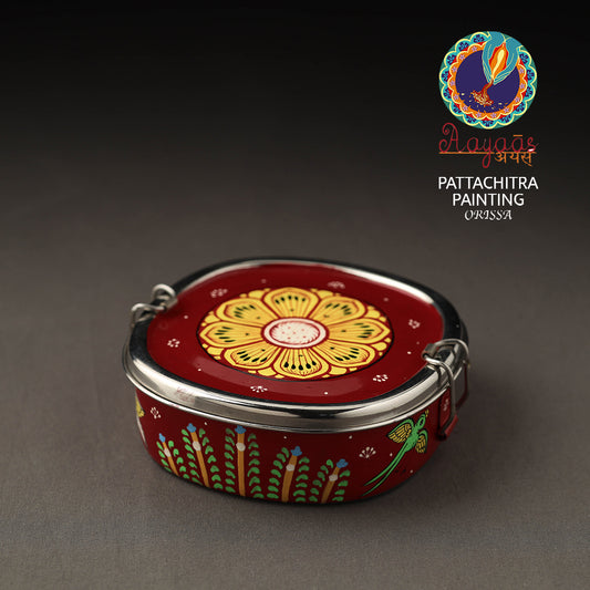 Odisha Pattachitra Handpainted Stainless Steel Chakra Lunch Box (6 x 6 in)