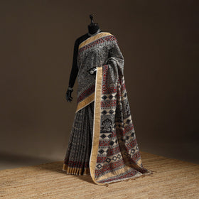 Black - natural dyed pedana chanderi silk kalamkari saree