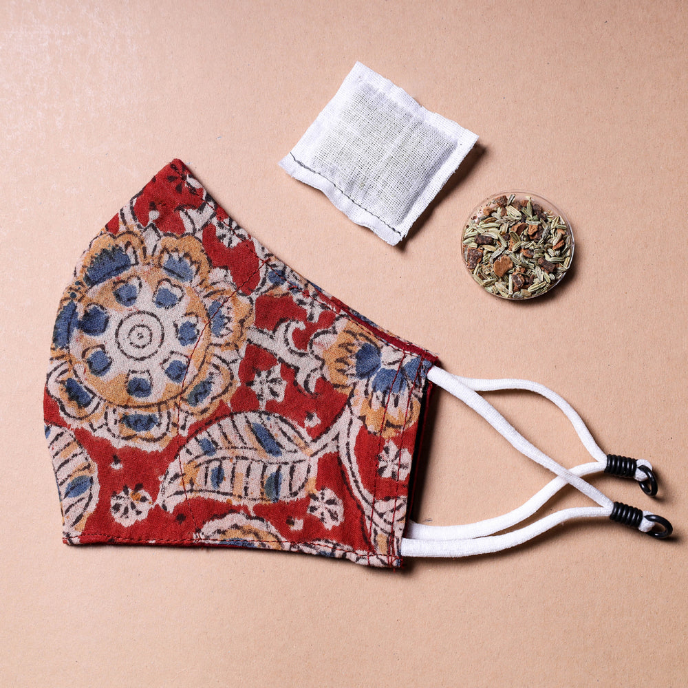  Kalamkari Block Printed Cotton 3 Layer Snug Fit Face with Herb Pocket 