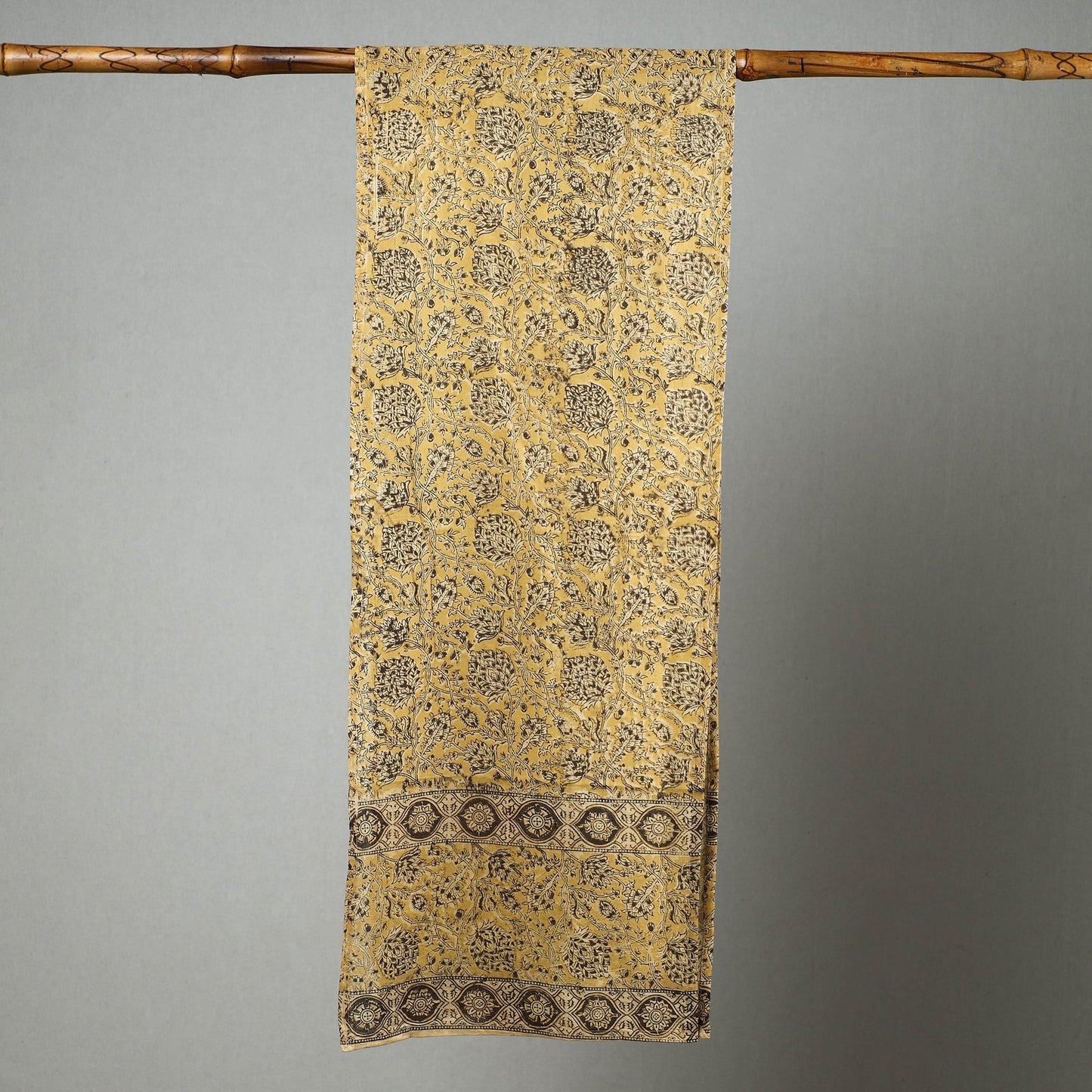 Yellow Pedana Kalamkari Block Printed Natural Dyed Cotton Stole