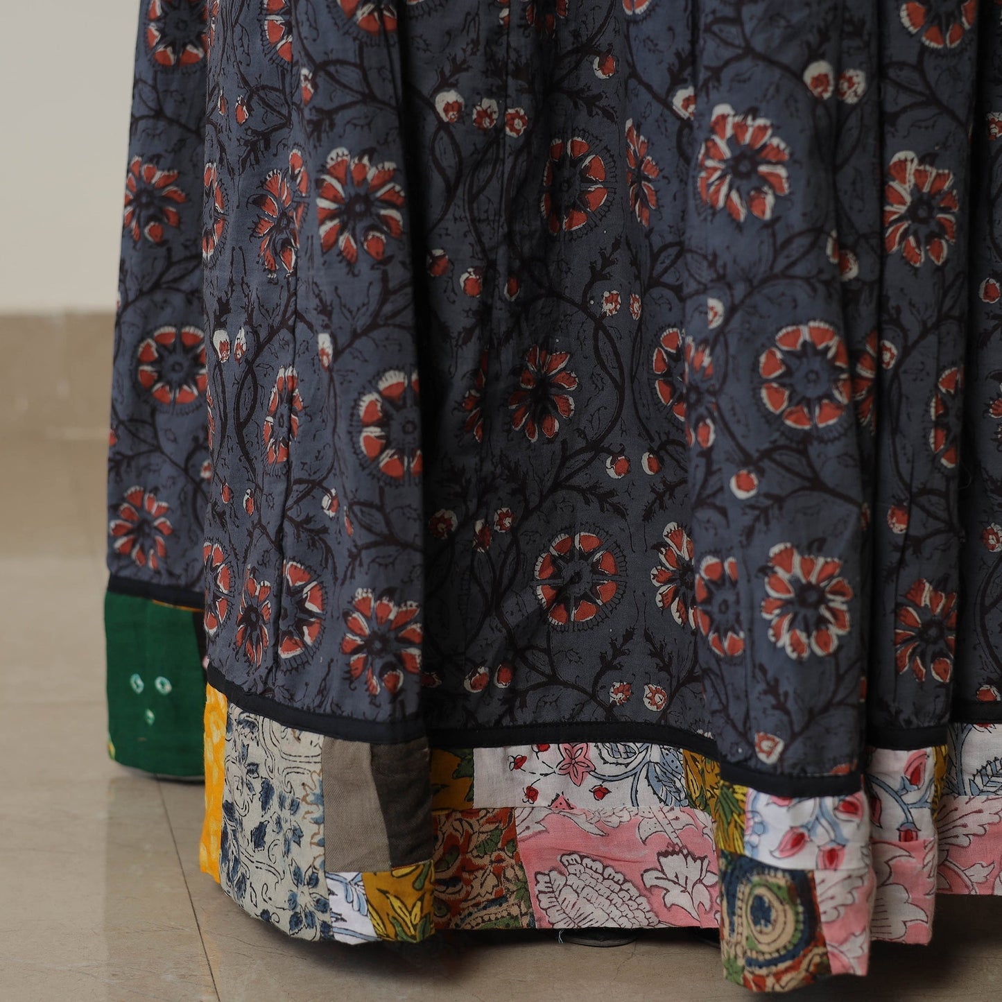  Bagru Block Printed 24 Kali Patchwork Cotton Long Skirt 17 