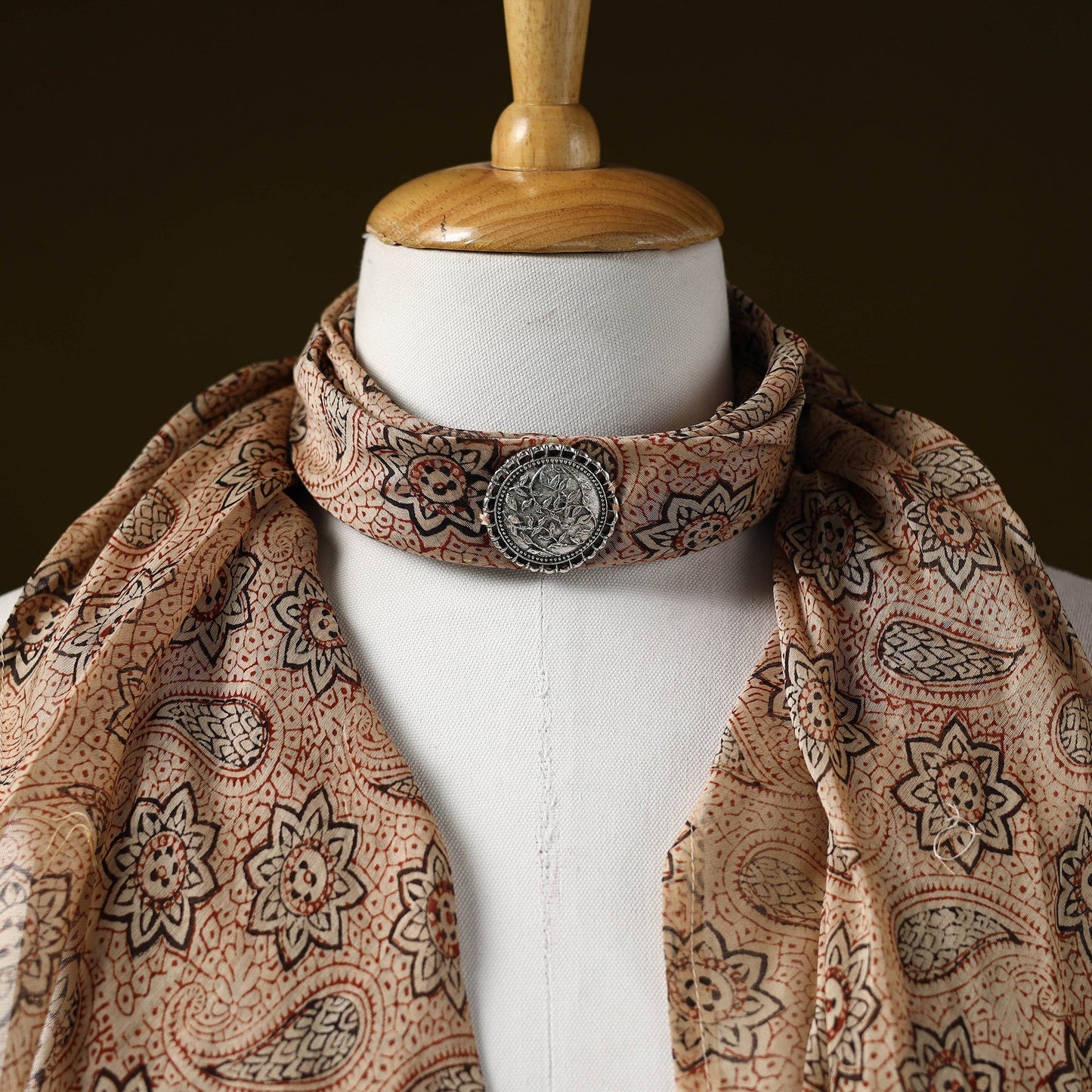 Kalamkari chanderi silk pendant necklace scarf 14