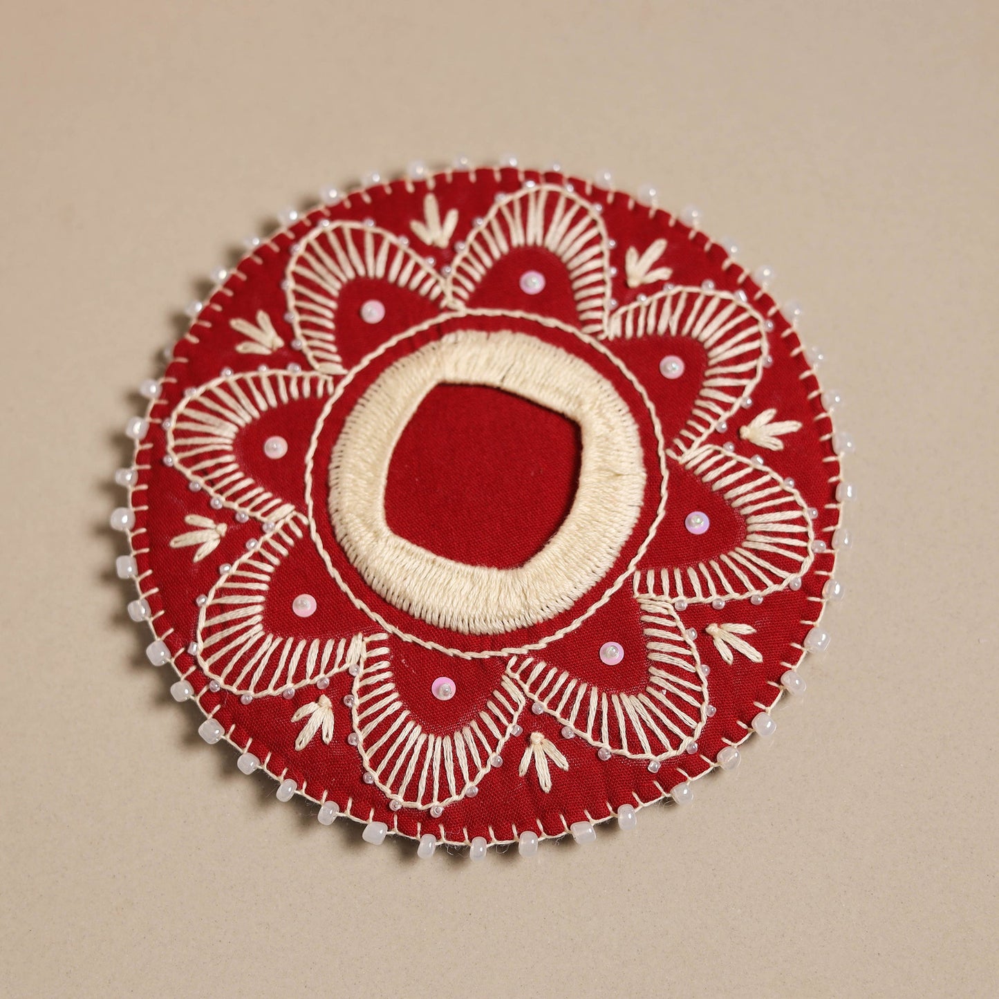 Aipan art hand embroidered diya holder 02 - handcrafted