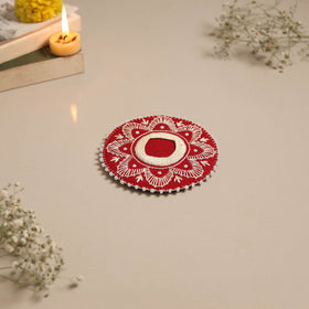 Aipan art hand embroidered diya holder 02 - handcrafted