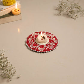 Aipan art hand embroidered diya holder 02 - handcrafted