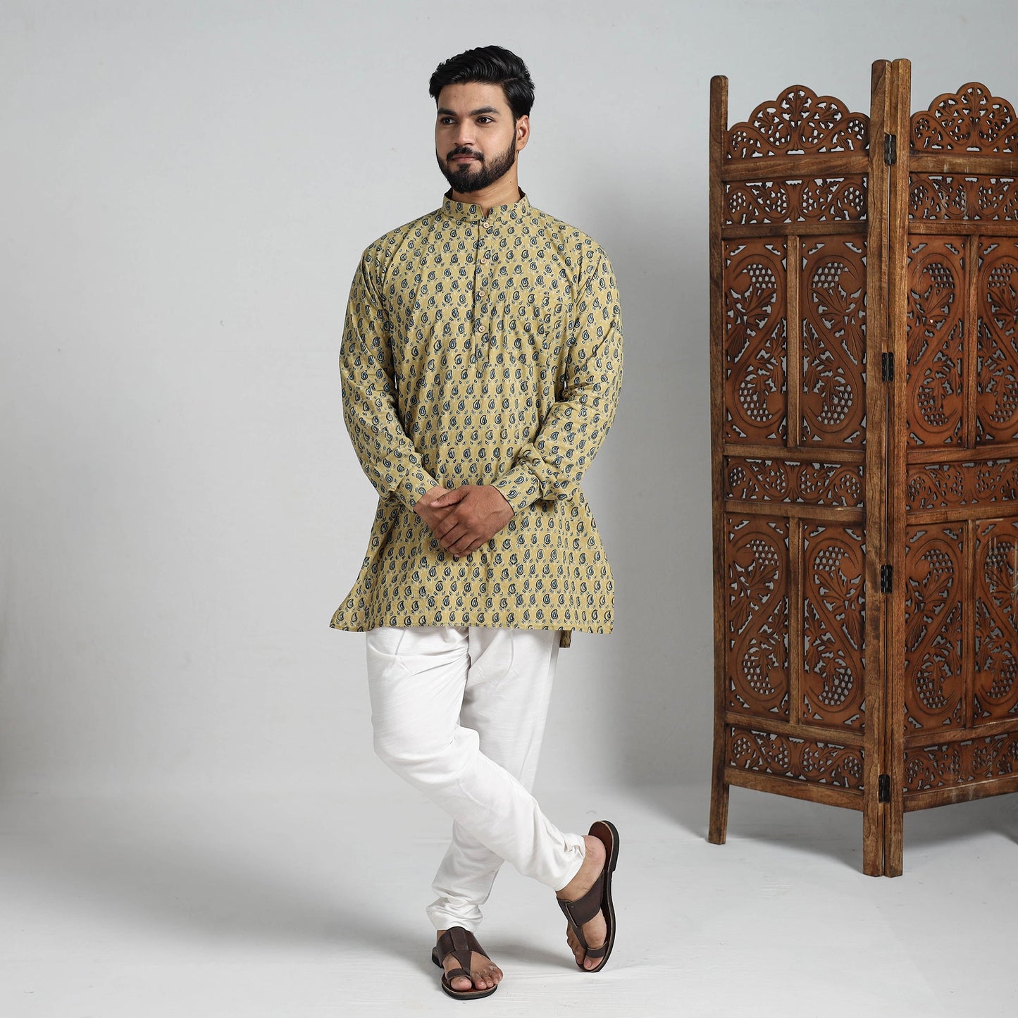  Ajrakh Block Printed Cotton Men Short Kurta 01 