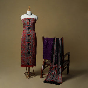 Ajrakh hand block print with bandhani modal silk natural