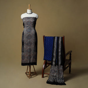 Ajrakh hand block print with bandhani modal silk natural