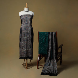 Ajrakh hand block print with bandhani modal silk natural