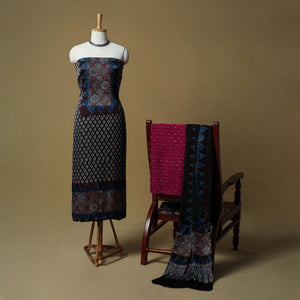 Ajrakh hand block print with bandhani modal silk natural