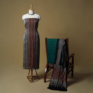 Ajrakh hand block print with bandhani modal silk natural