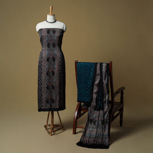 Ajrakh hand block print with bandhani modal silk natural