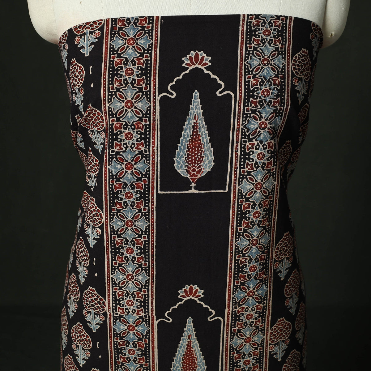 Ajrakh hand block print natural dyed cotton unstitched