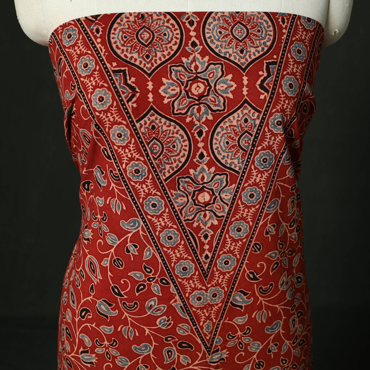 Ajrakh hand block print natural dyed cotton unstitched