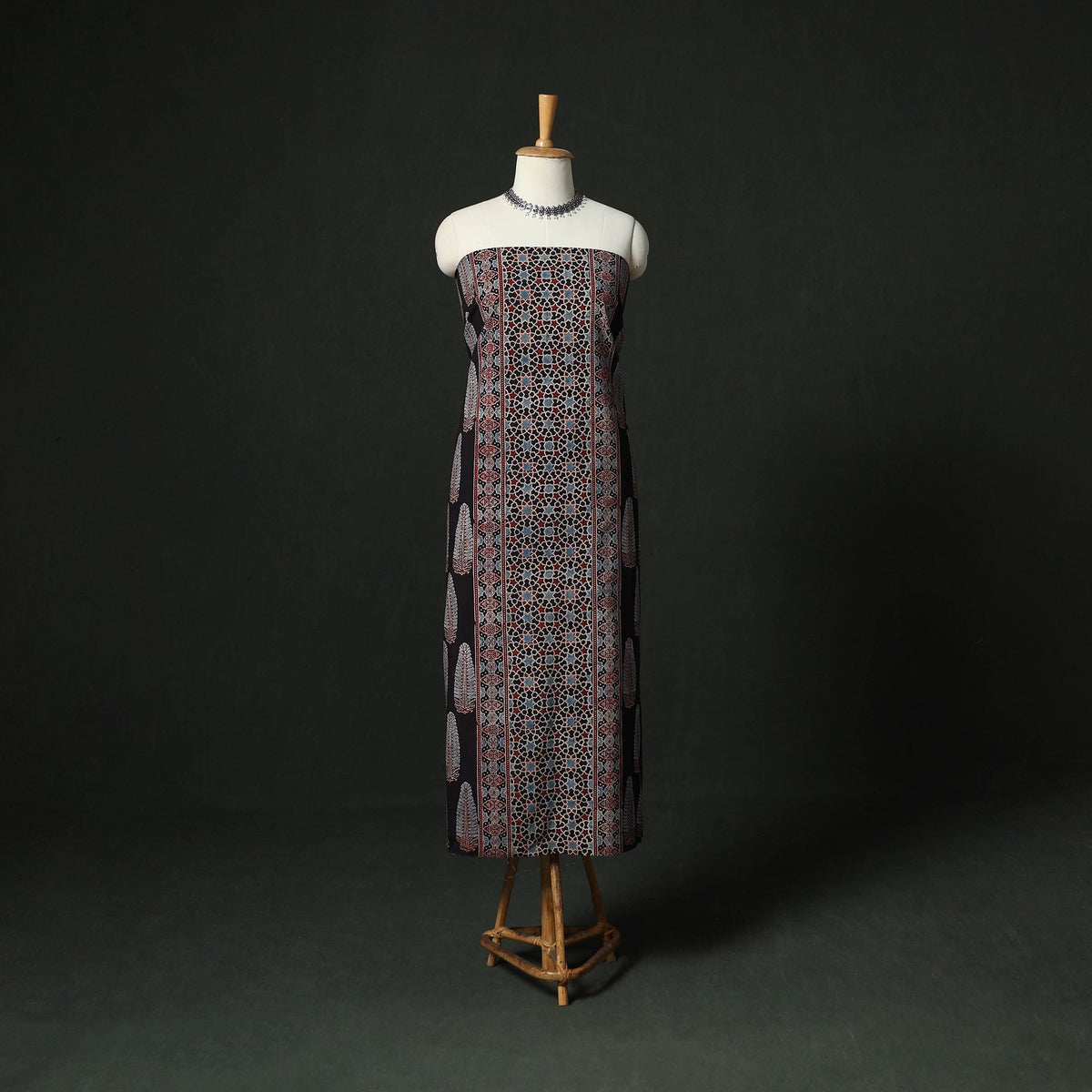 Ajrakh hand block print natural dyed cotton unstitched