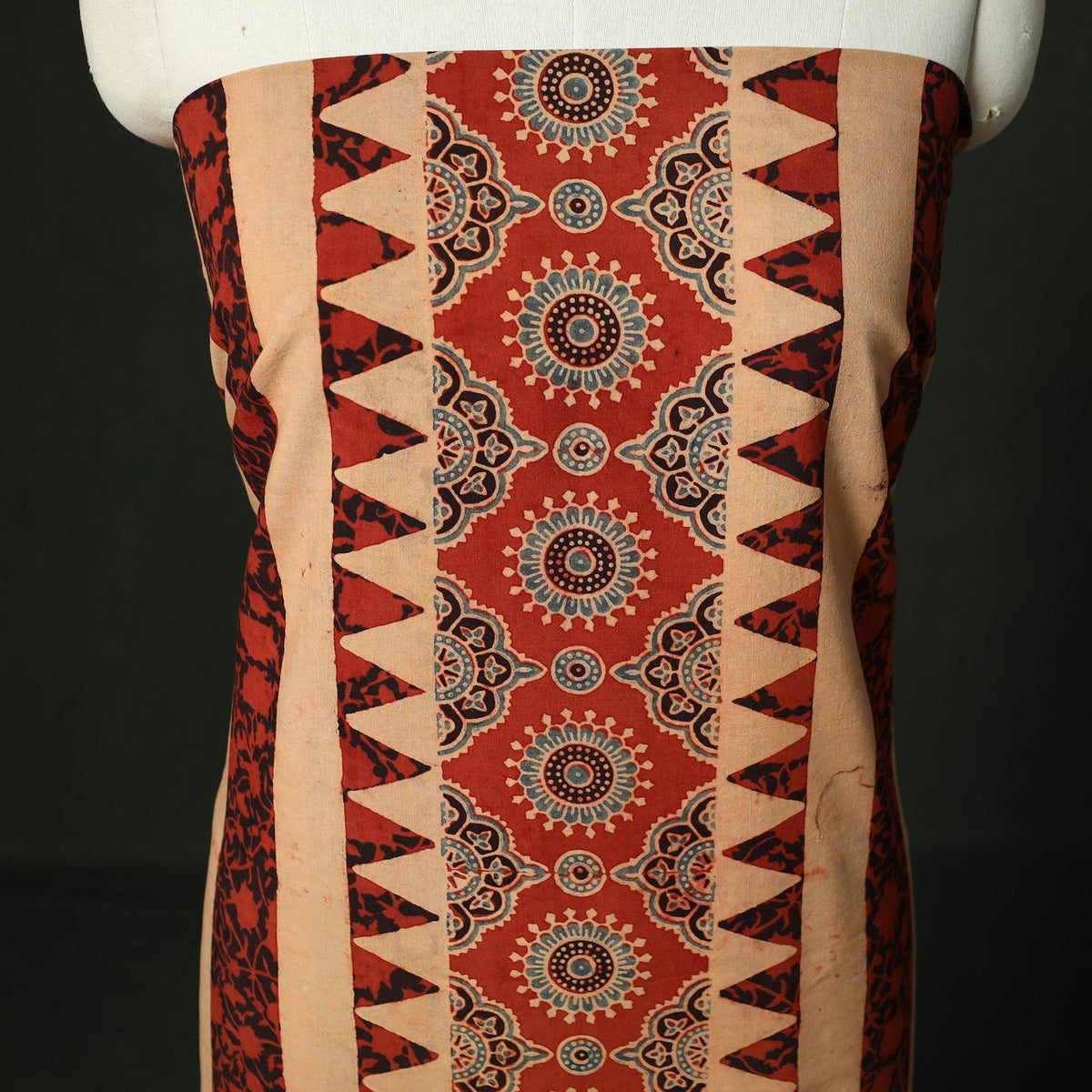 Ajrakh hand block print natural dyed cotton unstitched