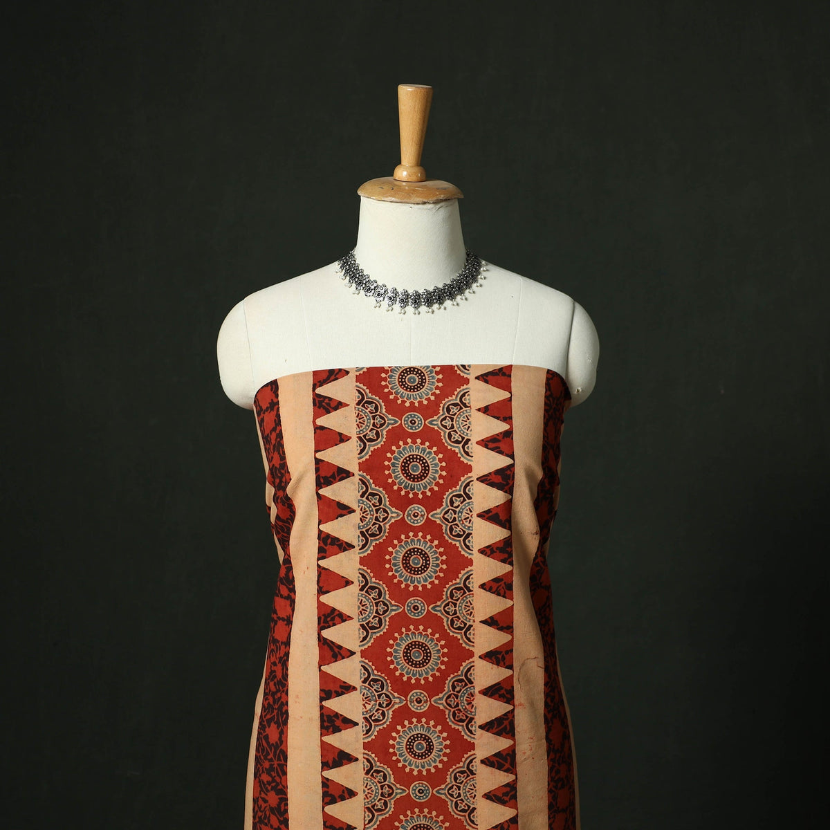 Ajrakh hand block print natural dyed cotton unstitched