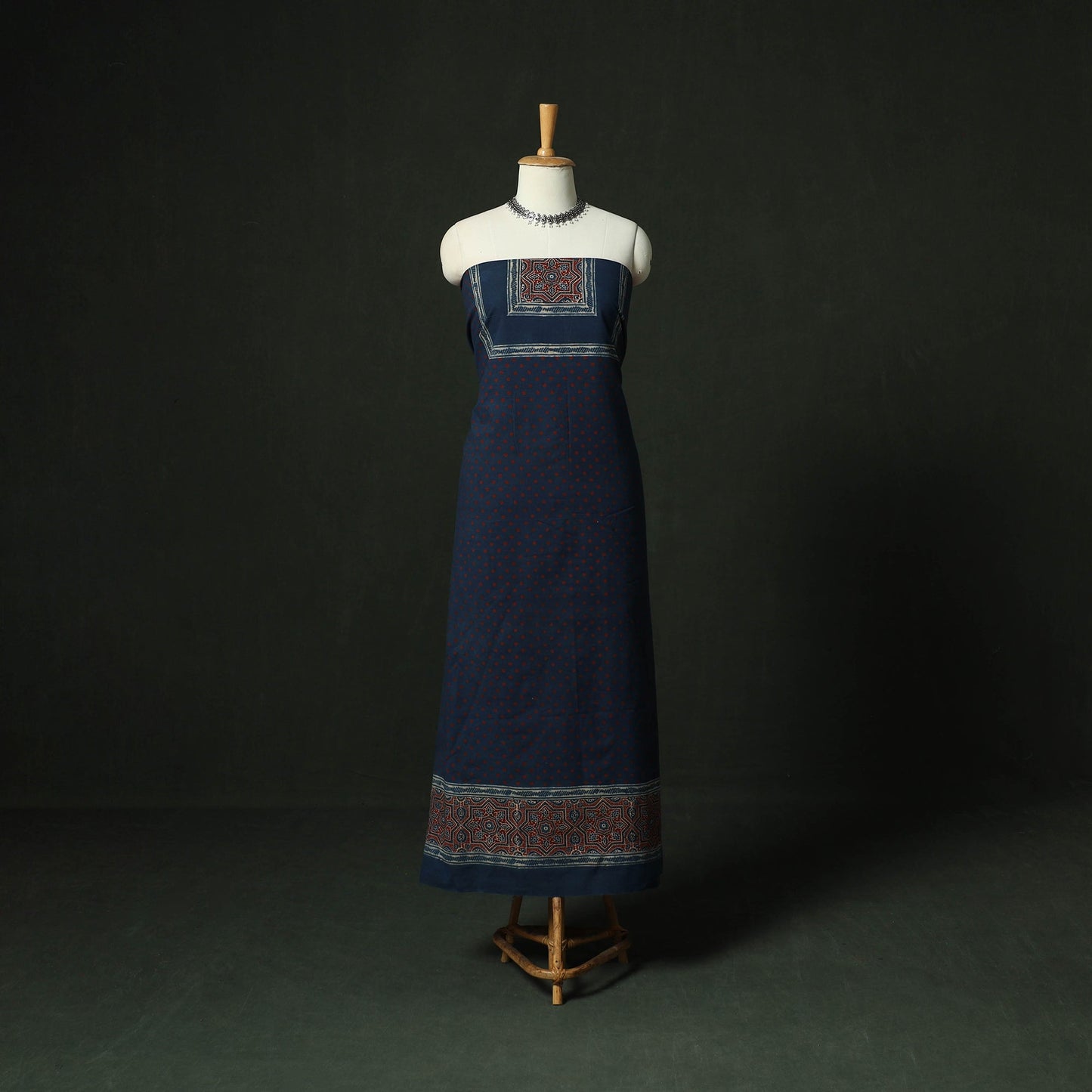 Ajrakh hand block print natural dyed cotton unstitched