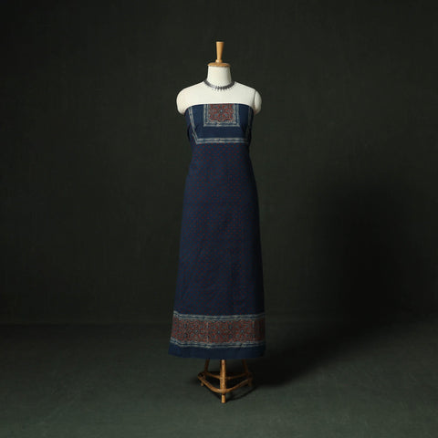Ajrakh hand block print natural dyed cotton unstitched
