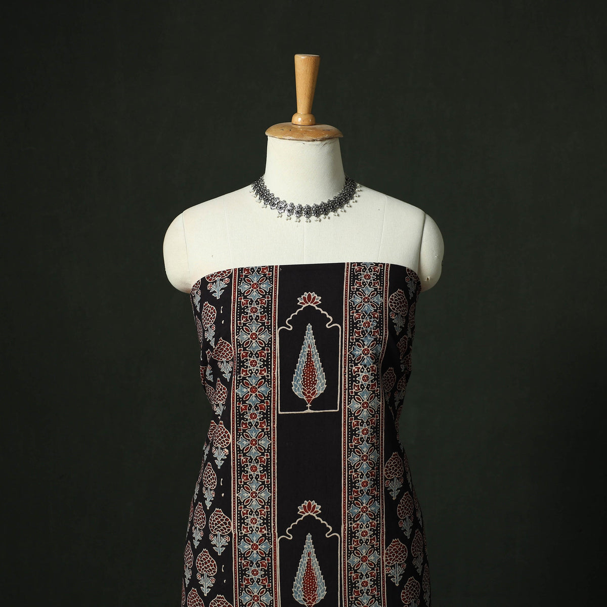Ajrakh hand block print natural dyed cotton unstitched