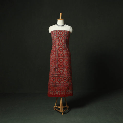 Ajrakh hand block print natural dyed cotton unstitched
